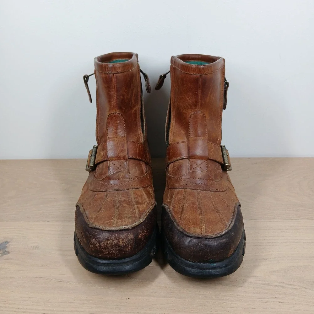 Polo Sport Ralph Lauren Boots Mens 9.5 Brown Leather Vintage Moto Workwear